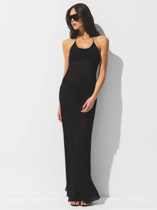 SKIMS Dresses & Skirts - SKIMS Black Sheer Cover Up Halter-Back Maxi Dress